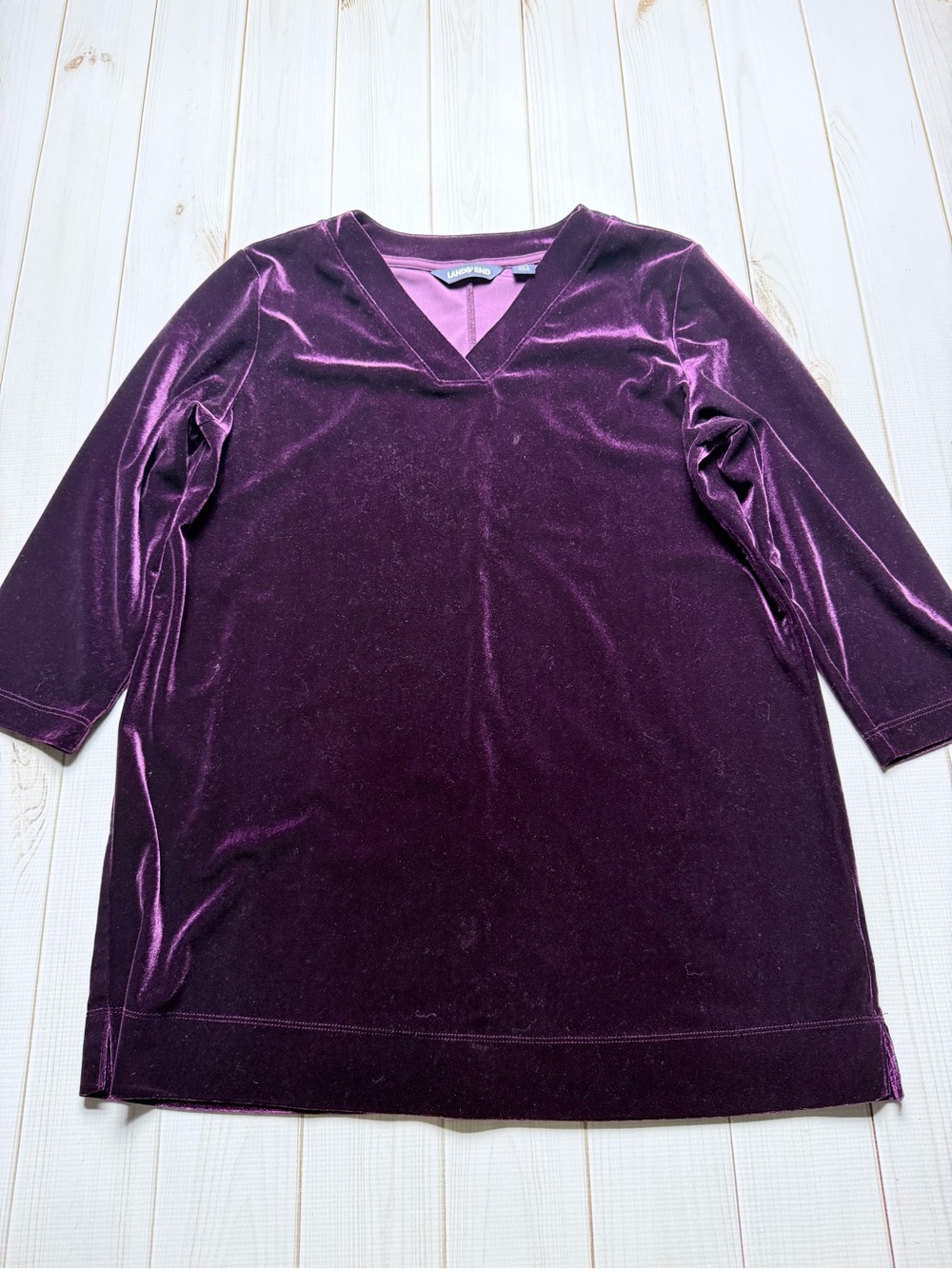 Lands' End Women's Plum Velvet V-Neck Top